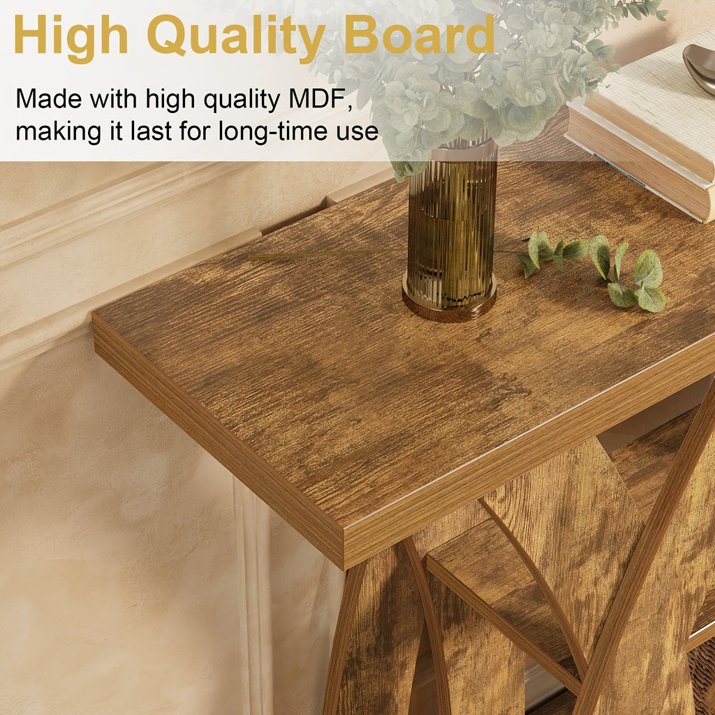 Rustic Console Table with Shelf, Entryway Sofa Table 55" Wood