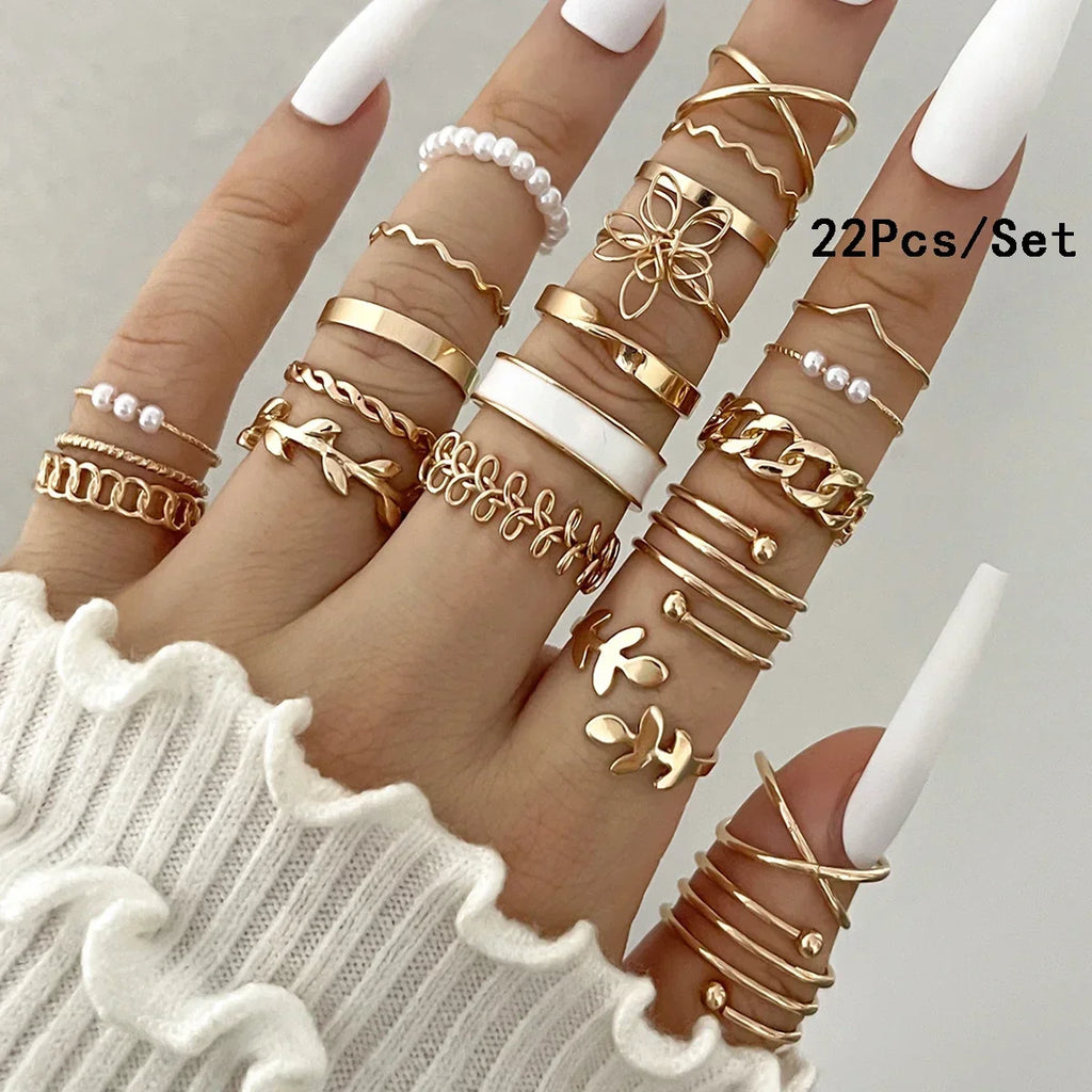 30Pcs Gold Color Knuckle Rings Set For Women Bohemian Geometric Finger Ring Girls Wedding Party Jewelry Gift