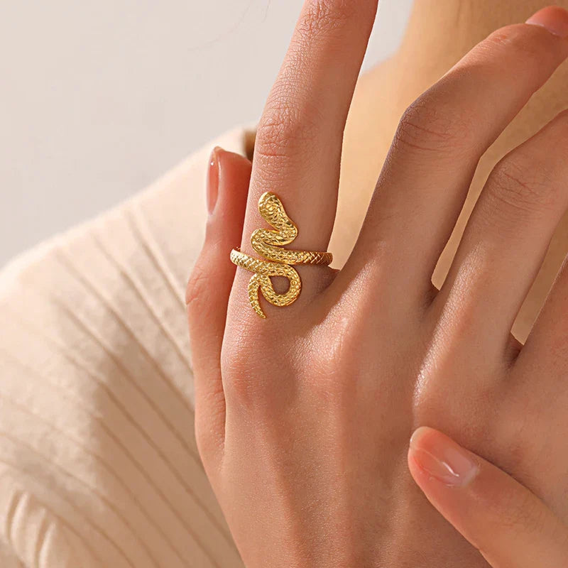 Stainless Steel Snake Rings for Women Men Gold Color Open Adjustable Finger Ring Vintage Gothic Aesthetic Jewelry Anillos Mujer