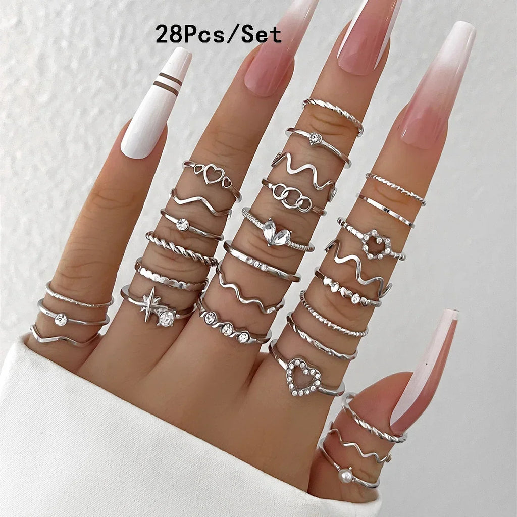 30Pcs Gold Color Knuckle Rings Set For Women Bohemian Geometric Finger Ring Girls Wedding Party Jewelry Gift