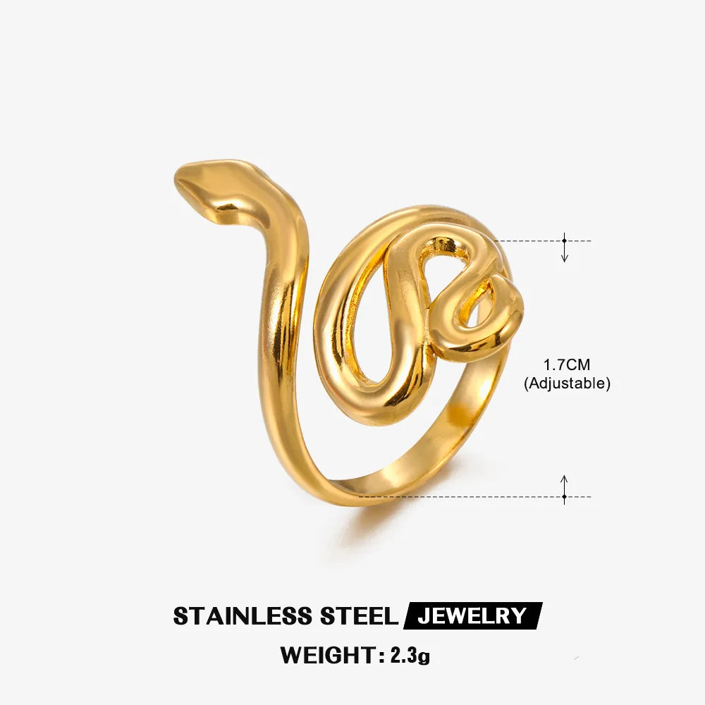 Stainless Steel Snake Rings for Women Men Gold Color Open Adjustable Finger Ring Vintage Gothic Aesthetic Jewelry Anillos Mujer