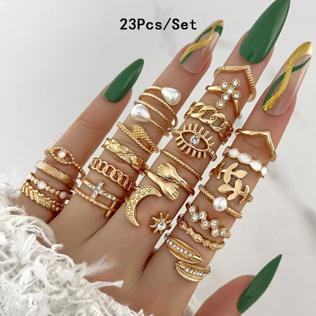 30Pcs Gold Color Knuckle Rings Set For Women Bohemian Geometric Finger Ring Girls Wedding Party Jewelry Gift