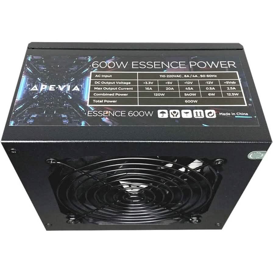 Apevia ATX-ES600W Essence 600W ATX Semi-Modular Gaming Power Supply with Auto-Thermally Controlled  (Refurbished)